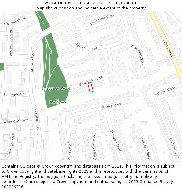 29, GILDERDALE CLOSE, COLCHESTER, CO4 0NL: Location map and indicative extent of plot