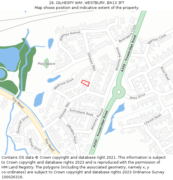 29, GILHESPY WAY, WESTBURY, BA13 3FT: Location map and indicative extent of plot