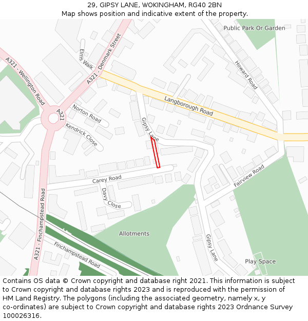 29, GIPSY LANE, WOKINGHAM, RG40 2BN: Location map and indicative extent of plot