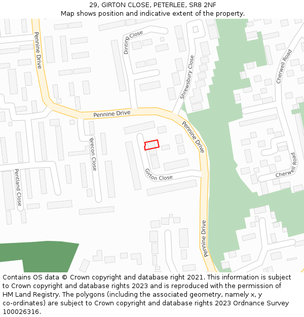 29, GIRTON CLOSE, PETERLEE, SR8 2NF: Location map and indicative extent of plot