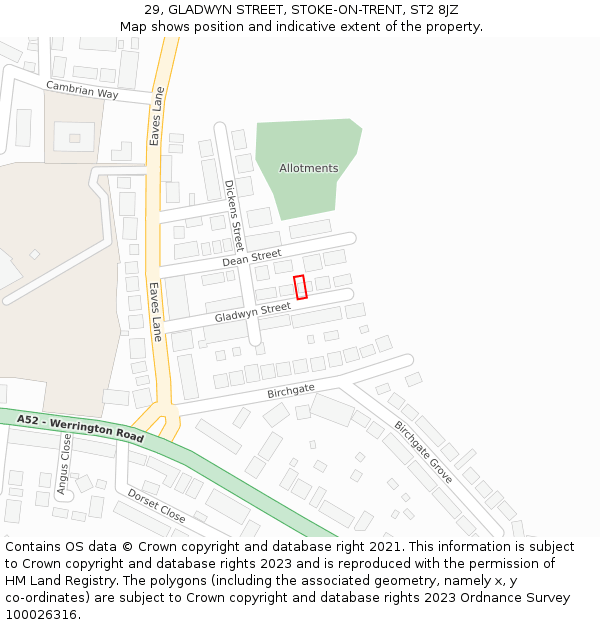 29, GLADWYN STREET, STOKE-ON-TRENT, ST2 8JZ: Location map and indicative extent of plot