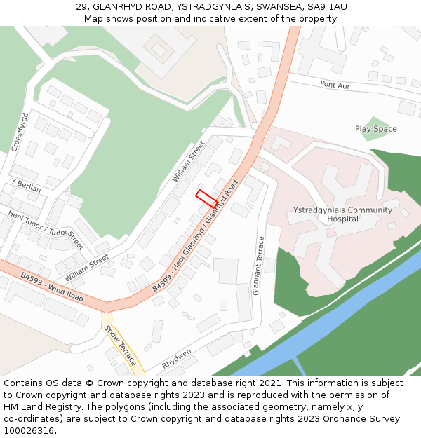 29, GLANRHYD ROAD, YSTRADGYNLAIS, SWANSEA, SA9 1AU: Location map and indicative extent of plot