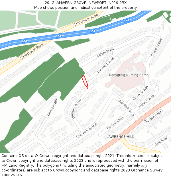 29, GLANWERN GROVE, NEWPORT, NP19 9BX: Location map and indicative extent of plot