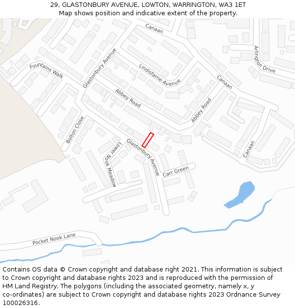 29, GLASTONBURY AVENUE, LOWTON, WARRINGTON, WA3 1ET: Location map and indicative extent of plot