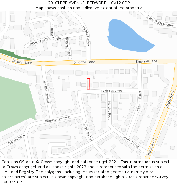 29, GLEBE AVENUE, BEDWORTH, CV12 0DP: Location map and indicative extent of plot