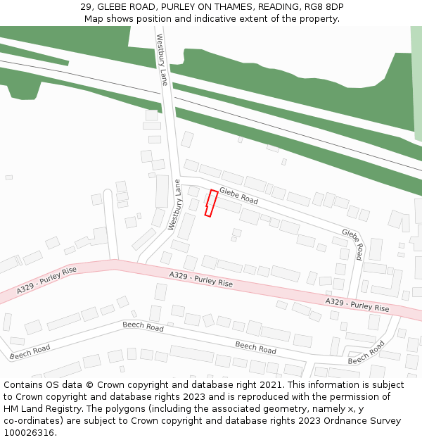 29, GLEBE ROAD, PURLEY ON THAMES, READING, RG8 8DP: Location map and indicative extent of plot