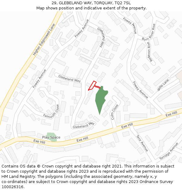 29, GLEBELAND WAY, TORQUAY, TQ2 7SL: Location map and indicative extent of plot