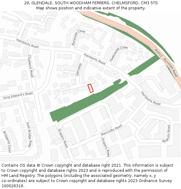 29, GLENDALE, SOUTH WOODHAM FERRERS, CHELMSFORD, CM3 5TS: Location map and indicative extent of plot