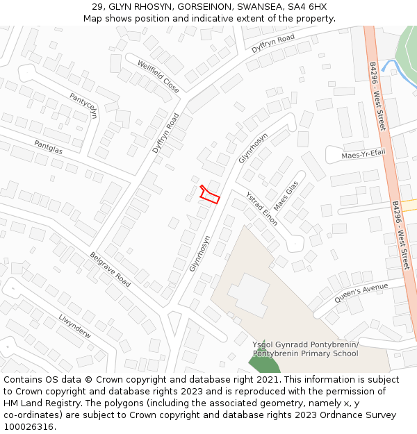 29, GLYN RHOSYN, GORSEINON, SWANSEA, SA4 6HX: Location map and indicative extent of plot