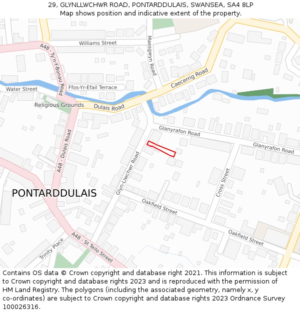 29, GLYNLLWCHWR ROAD, PONTARDDULAIS, SWANSEA, SA4 8LP: Location map and indicative extent of plot