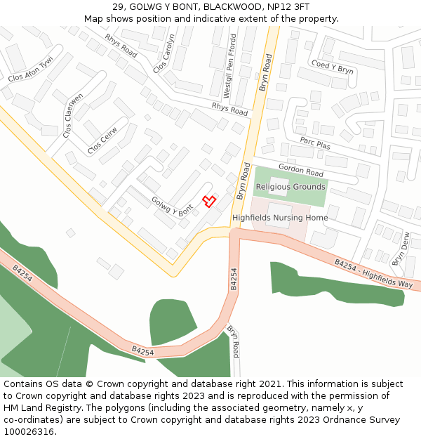 29, GOLWG Y BONT, BLACKWOOD, NP12 3FT: Location map and indicative extent of plot