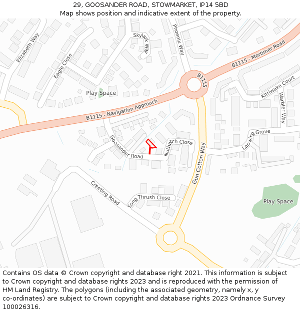 29, GOOSANDER ROAD, STOWMARKET, IP14 5BD: Location map and indicative extent of plot