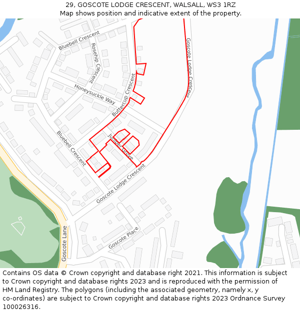 29, GOSCOTE LODGE CRESCENT, WALSALL, WS3 1RZ: Location map and indicative extent of plot