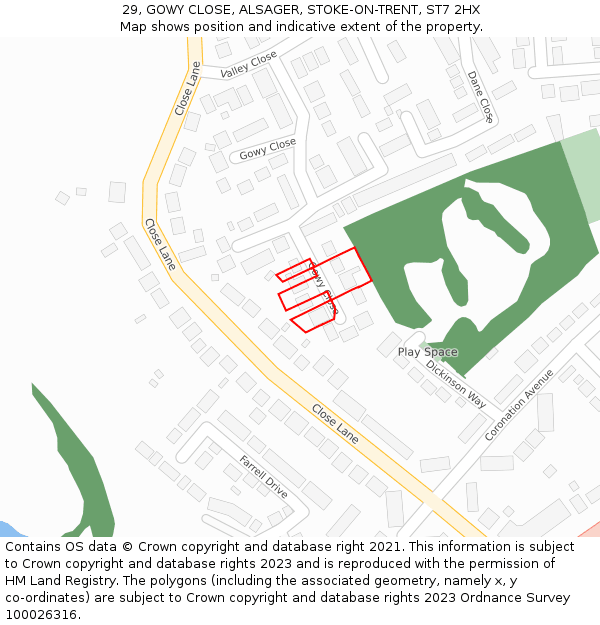 29, GOWY CLOSE, ALSAGER, STOKE-ON-TRENT, ST7 2HX: Location map and indicative extent of plot