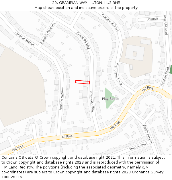 29, GRAMPIAN WAY, LUTON, LU3 3HB: Location map and indicative extent of plot