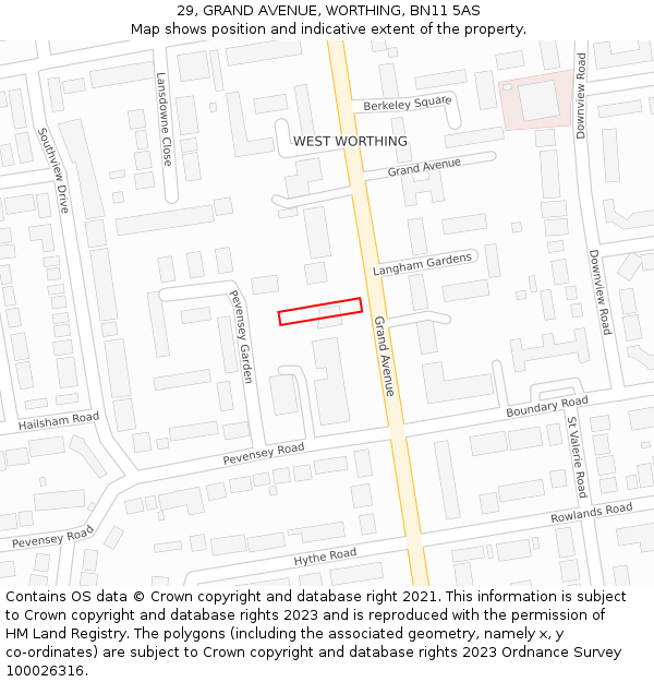 29, GRAND AVENUE, WORTHING, BN11 5AS: Location map and indicative extent of plot