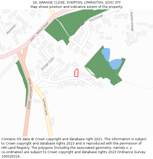 29, GRANGE CLOSE, EVERTON, LYMINGTON, SO41 0TY: Location map and indicative extent of plot