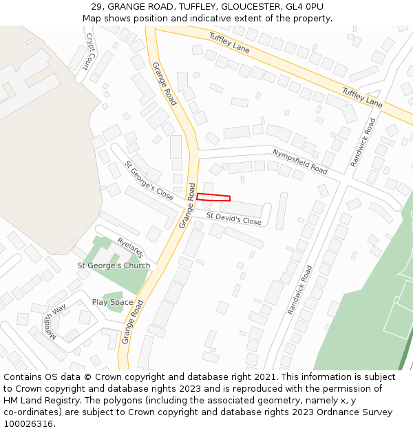 29, GRANGE ROAD, TUFFLEY, GLOUCESTER, GL4 0PU: Location map and indicative extent of plot