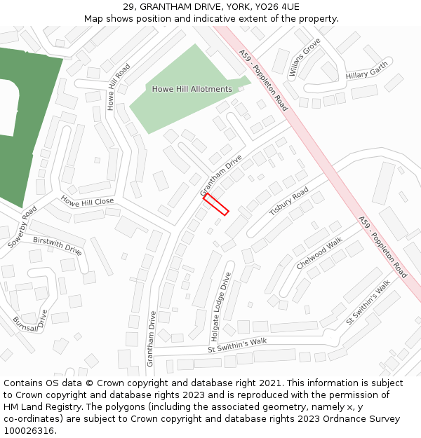 29, GRANTHAM DRIVE, YORK, YO26 4UE: Location map and indicative extent of plot