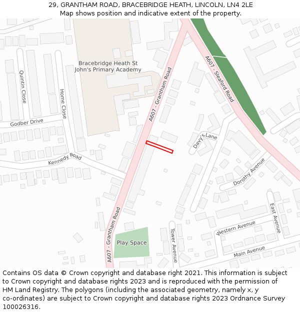 29, GRANTHAM ROAD, BRACEBRIDGE HEATH, LINCOLN, LN4 2LE: Location map and indicative extent of plot