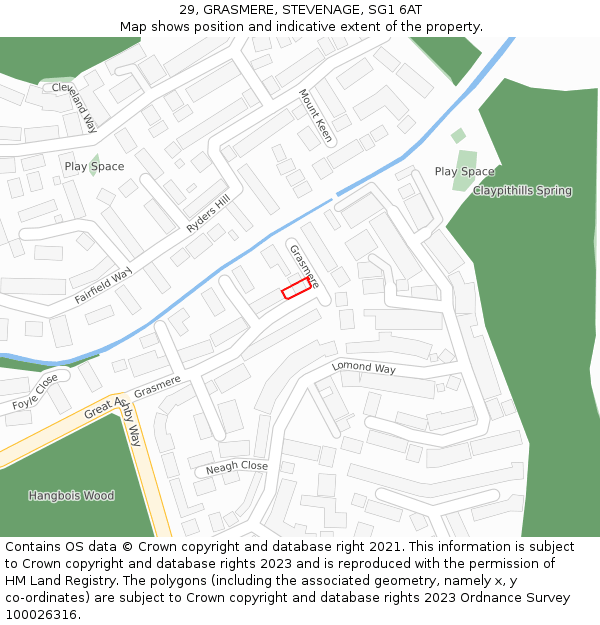 29, GRASMERE, STEVENAGE, SG1 6AT: Location map and indicative extent of plot