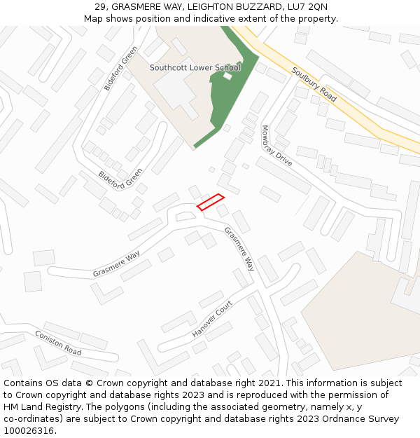 29, GRASMERE WAY, LEIGHTON BUZZARD, LU7 2QN: Location map and indicative extent of plot