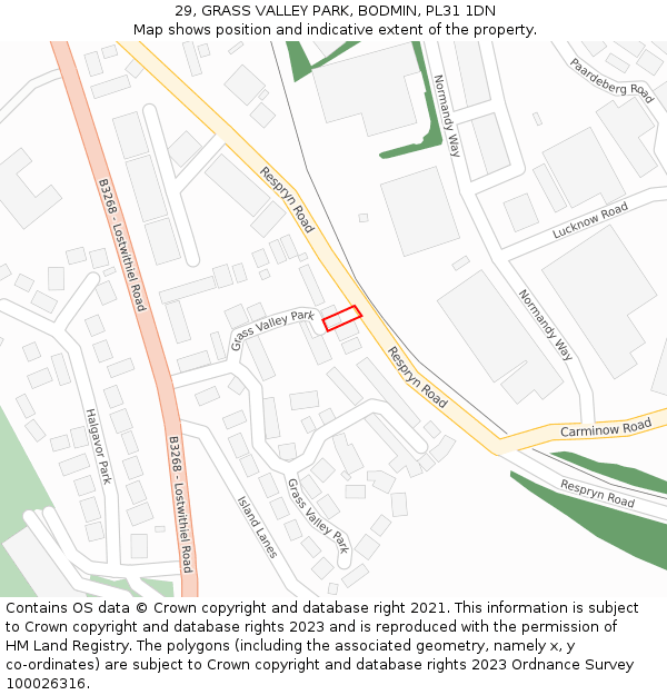 29, GRASS VALLEY PARK, BODMIN, PL31 1DN: Location map and indicative extent of plot
