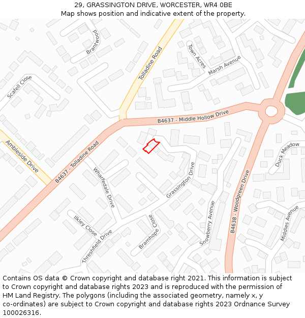 29, GRASSINGTON DRIVE, WORCESTER, WR4 0BE: Location map and indicative extent of plot