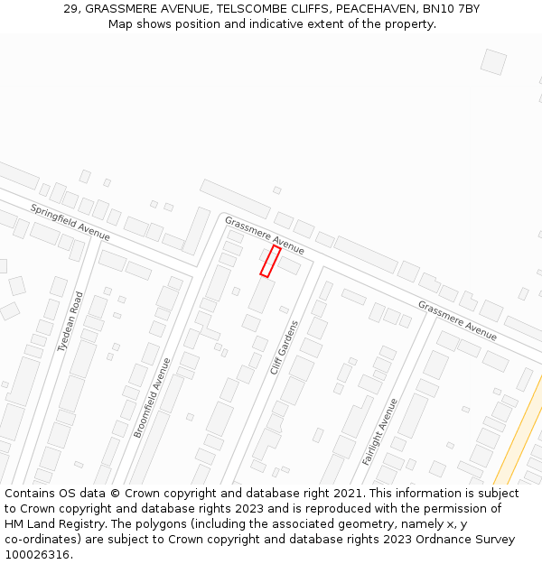 29, GRASSMERE AVENUE, TELSCOMBE CLIFFS, PEACEHAVEN, BN10 7BY: Location map and indicative extent of plot