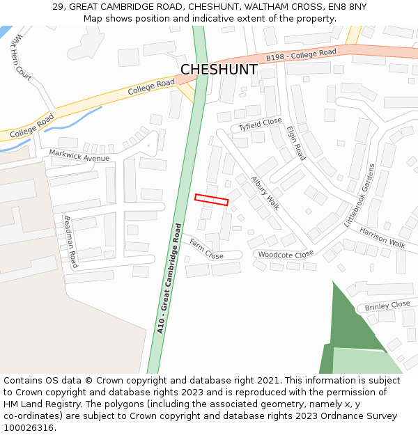 29, GREAT CAMBRIDGE ROAD, CHESHUNT, WALTHAM CROSS, EN8 8NY: Location map and indicative extent of plot