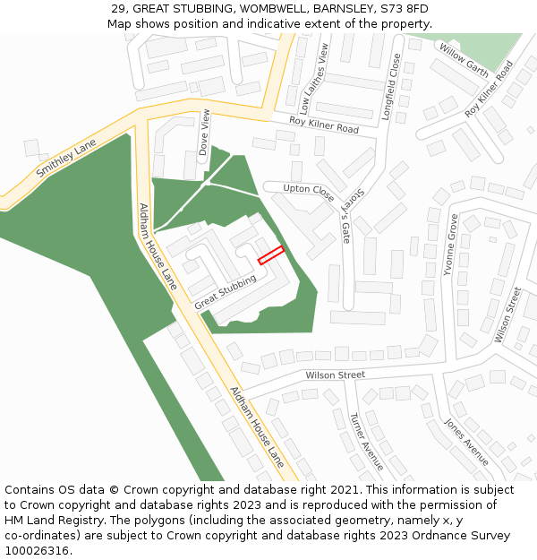 29, GREAT STUBBING, WOMBWELL, BARNSLEY, S73 8FD: Location map and indicative extent of plot
