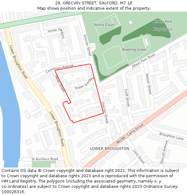 29, GRECIAN STREET, SALFORD, M7 1JF: Location map and indicative extent of plot