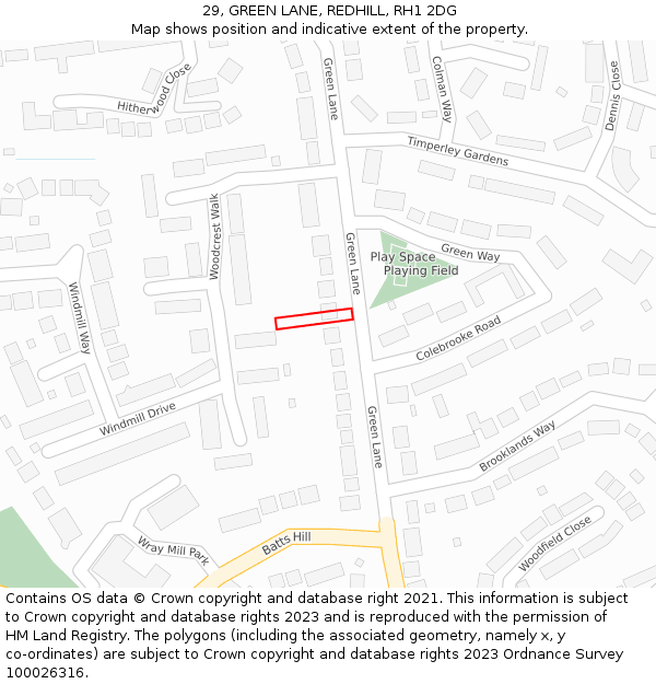 29, GREEN LANE, REDHILL, RH1 2DG: Location map and indicative extent of plot