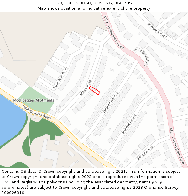 29, GREEN ROAD, READING, RG6 7BS: Location map and indicative extent of plot