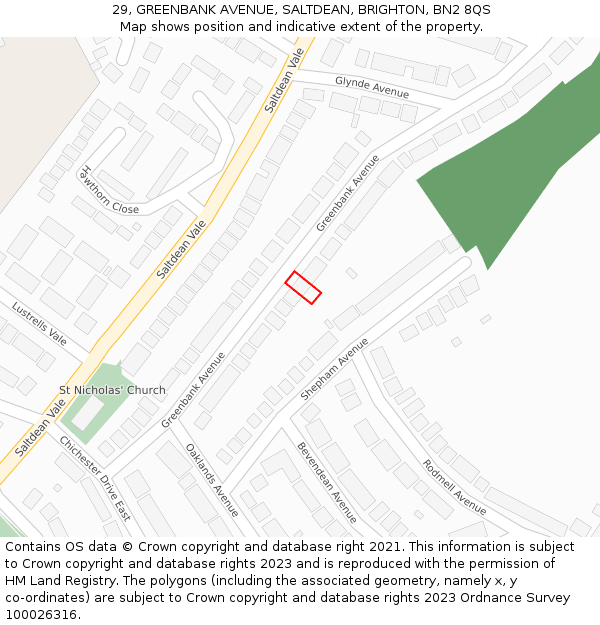 29, GREENBANK AVENUE, SALTDEAN, BRIGHTON, BN2 8QS: Location map and indicative extent of plot