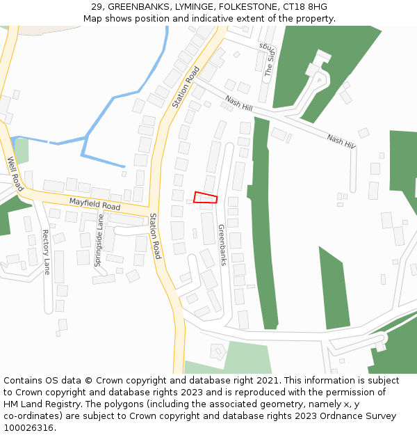 29, GREENBANKS, LYMINGE, FOLKESTONE, CT18 8HG: Location map and indicative extent of plot
