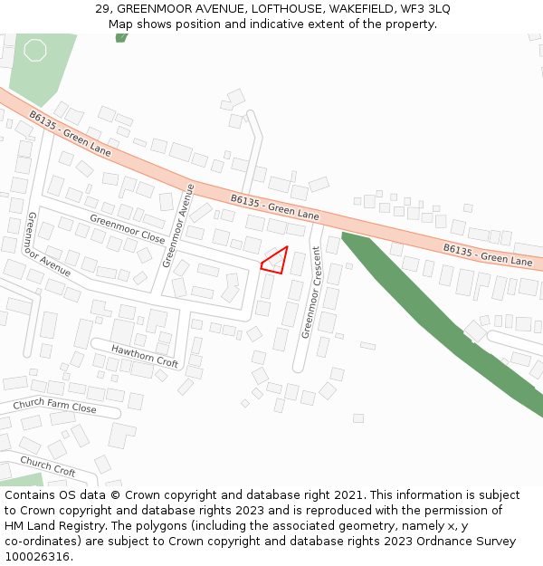 29, GREENMOOR AVENUE, LOFTHOUSE, WAKEFIELD, WF3 3LQ: Location map and indicative extent of plot