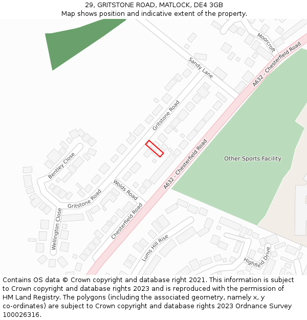 29, GRITSTONE ROAD, MATLOCK, DE4 3GB: Location map and indicative extent of plot