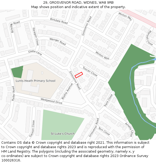 29, GROSVENOR ROAD, WIDNES, WA8 9RB: Location map and indicative extent of plot