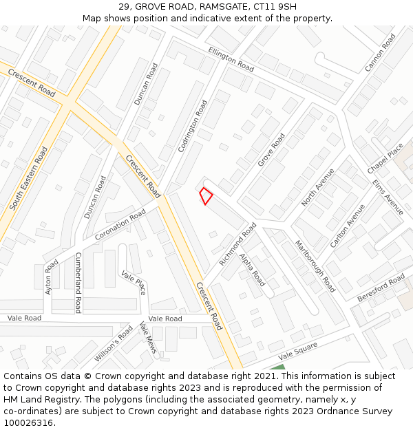 29, GROVE ROAD, RAMSGATE, CT11 9SH: Location map and indicative extent of plot