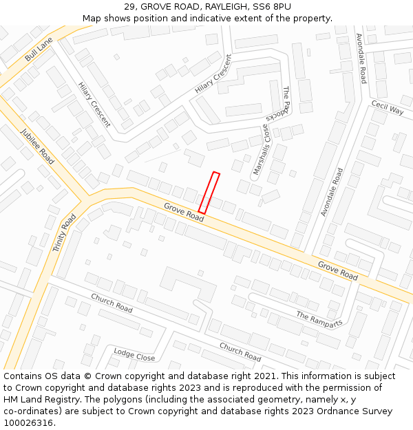 29, GROVE ROAD, RAYLEIGH, SS6 8PU: Location map and indicative extent of plot