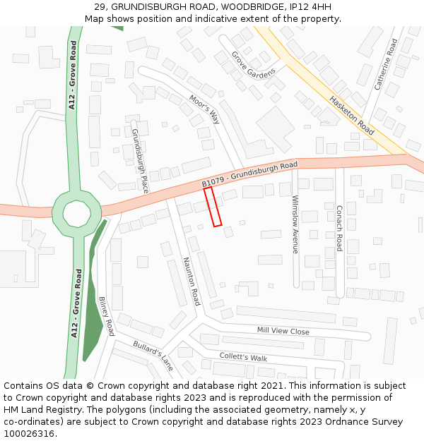 29, GRUNDISBURGH ROAD, WOODBRIDGE, IP12 4HH: Location map and indicative extent of plot