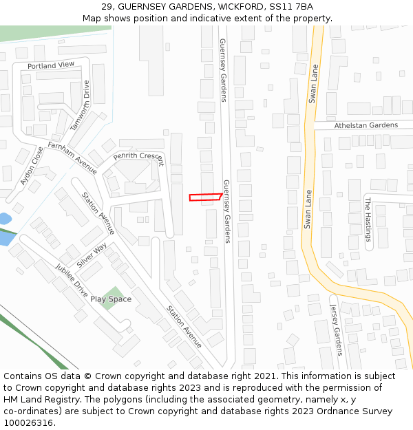 29, GUERNSEY GARDENS, WICKFORD, SS11 7BA: Location map and indicative extent of plot