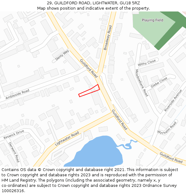 29, GUILDFORD ROAD, LIGHTWATER, GU18 5RZ: Location map and indicative extent of plot