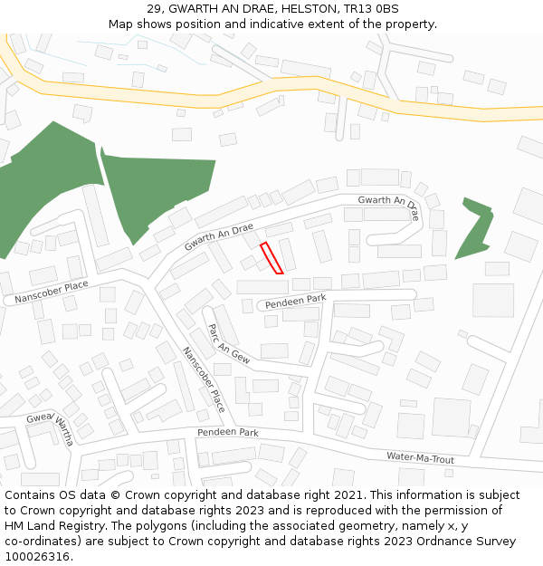 29, GWARTH AN DRAE, HELSTON, TR13 0BS: Location map and indicative extent of plot