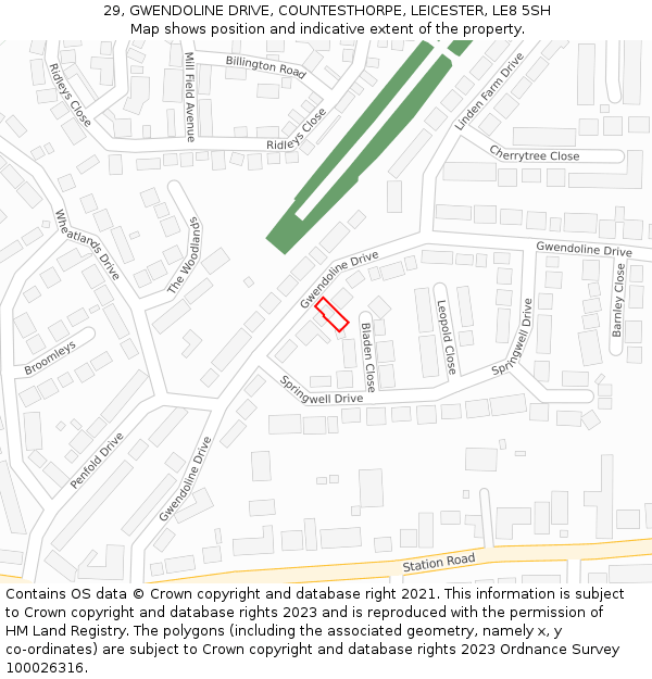 29, GWENDOLINE DRIVE, COUNTESTHORPE, LEICESTER, LE8 5SH: Location map and indicative extent of plot