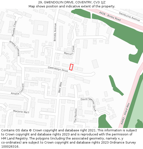 29, GWENDOLYN DRIVE, COVENTRY, CV3 1JZ: Location map and indicative extent of plot