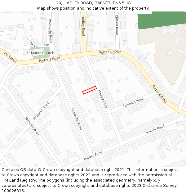 29, HADLEY ROAD, BARNET, EN5 5HG: Location map and indicative extent of plot