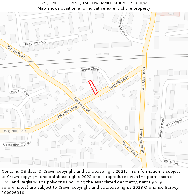 29, HAG HILL LANE, TAPLOW, MAIDENHEAD, SL6 0JW: Location map and indicative extent of plot