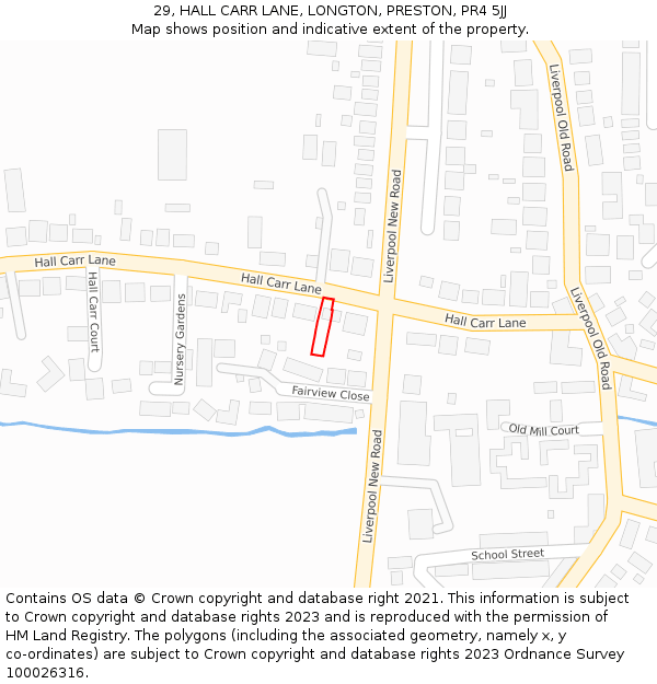 29, HALL CARR LANE, LONGTON, PRESTON, PR4 5JJ: Location map and indicative extent of plot